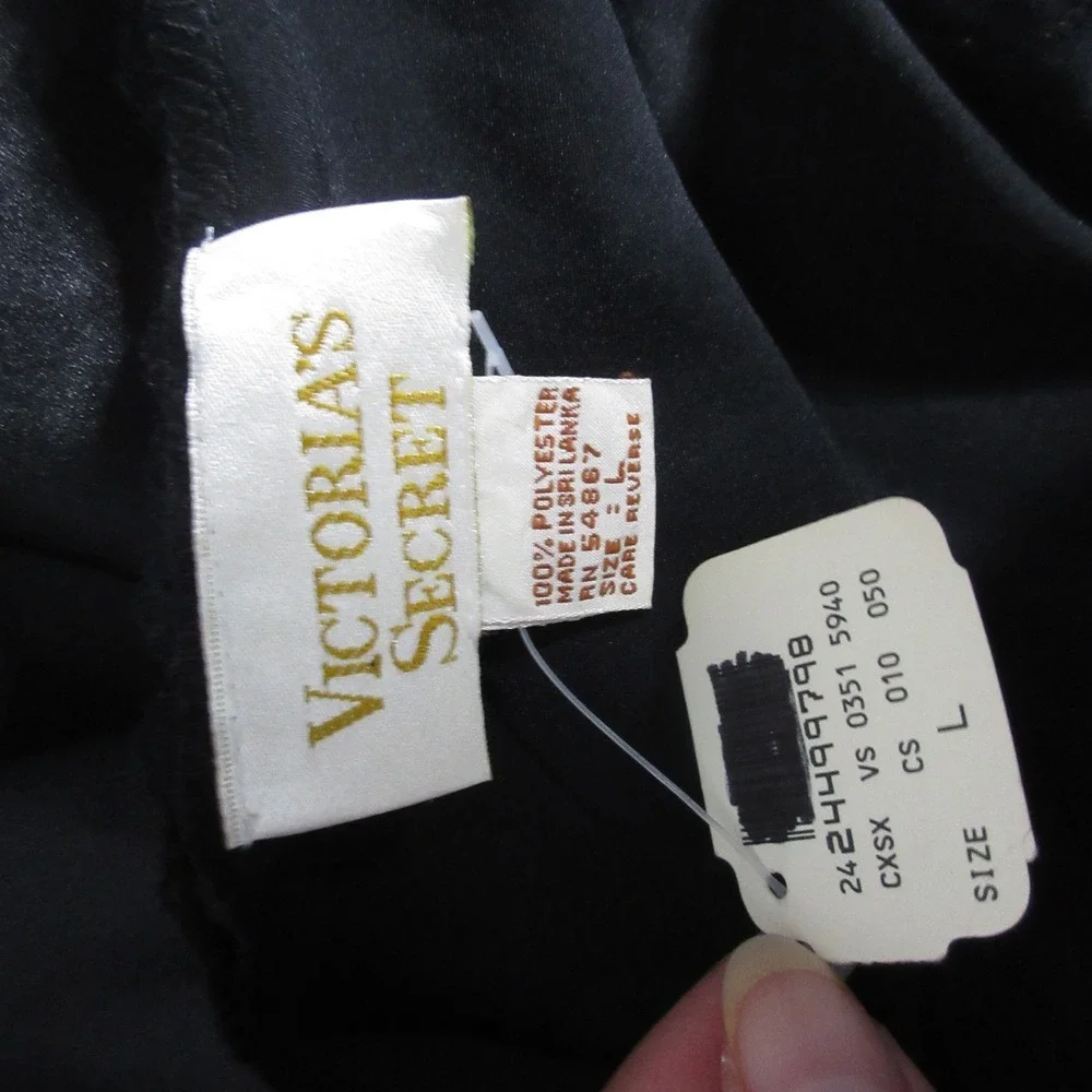 Vintage Victorias Secret Gold Label Slip Dress Black Lace Trim Y2K Mini Nightie